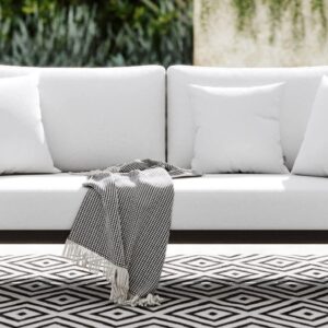 ZURI Modern Outdoor Patio Nadie Stainless Steel Sofa with Quick Drying Cushion - Black/White