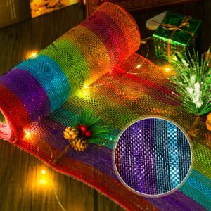 Christmas Deco Mesh Wreath Supplies Deco Mesh 10 Inch Ribbon Poly Mesh Ribbon Colorful Metallic Mesh Ribbon for Christmas Tree Party Wedding Garland,10 Inch x 30 Feet (2 Rolls)