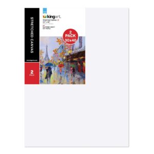 kingart 814-2 large white 30" x 40" stretched artist canvas, pack of 2, gesso primed - 100% cotton rectangular canvases, 5/8" profile, art supplies for oil and acrylic painting