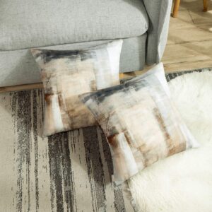 Britimes Throw Pillow Covers Modern Home Art Decor, 18 x 18 Inches Set of 2 Pillow Cases Decorative, Abstract Oil Painting Pillowcases for Bedroom, Living Room, Taupe Tan Grey Brown Beige