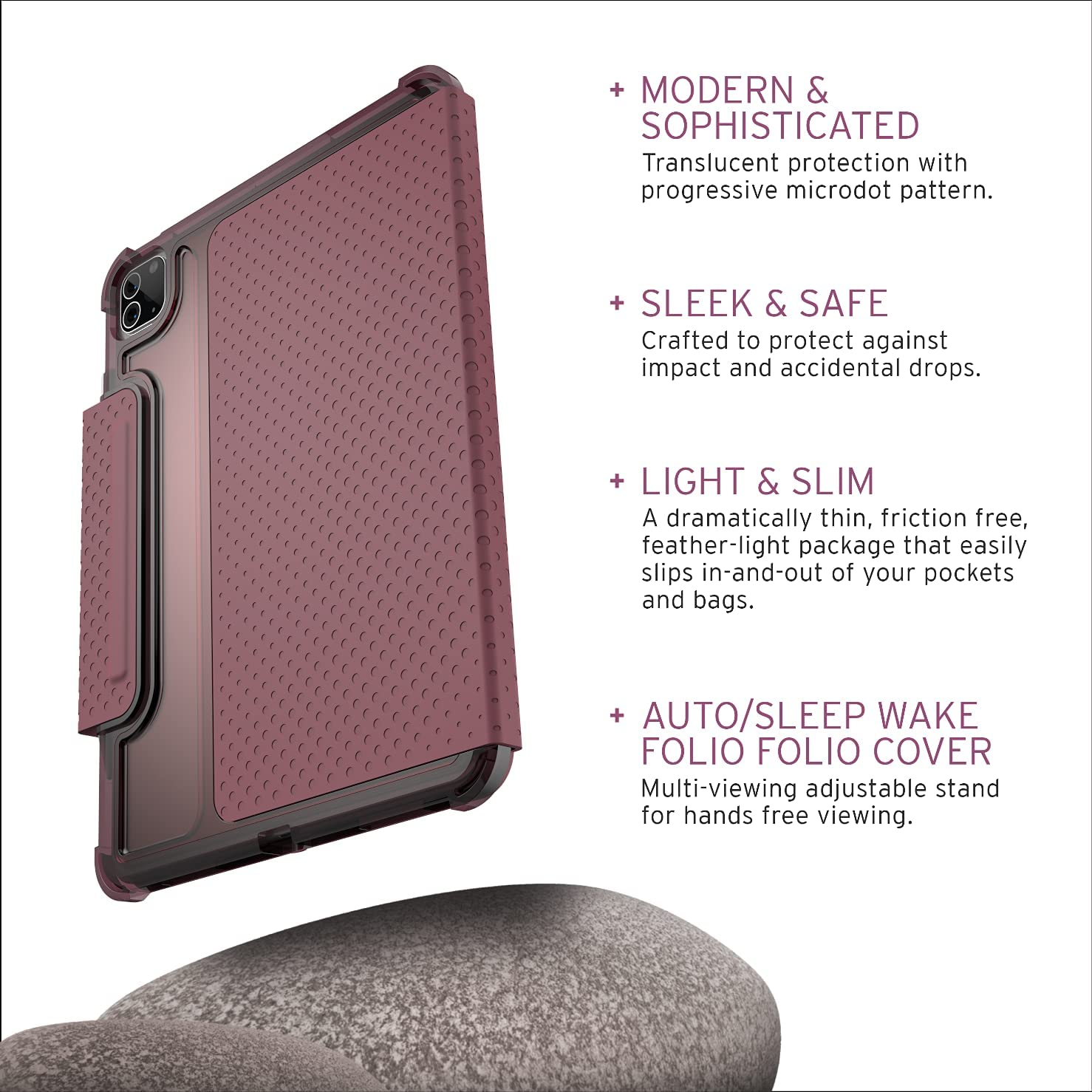 [U] by UAG iPad Pro 11" (4th Gen 2022, 3rd Gen 2021) Case Lucent Lightweight Slim Shockproof Smart Folio Protective Cover with Auto/Sleep Wake & Pencil Holder, Aubergine/Dusty Rose