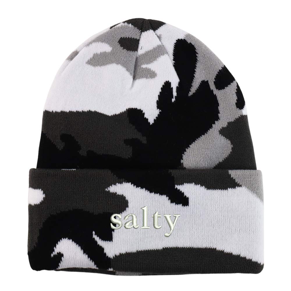 Trendy Apparel Shop Salty Embroidered Made in USA Camo Beanie - Urban