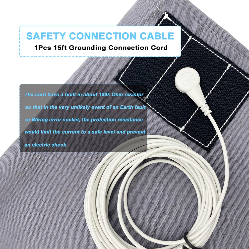 Grounding Pillowcase King with 15ft Grounding Cord Conductive Grounding Pillowcase 20x36in Silver Fiber Improve Sleep Reduce Stress Anxiety Relief Gray 1pc