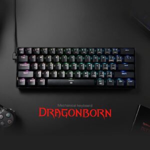 Redragon K630 Dragonborn 60% Wired RGB Gaming Keyboard, 61 Keys Compact Mechanical Keyboard with Linear Red Switch, Pro Driver Support, Black