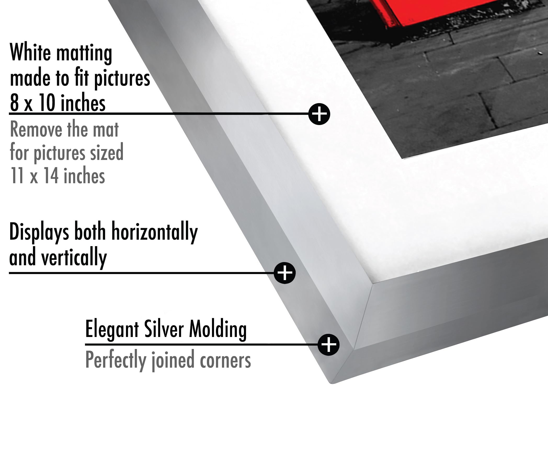Americanflat 11x14 Picture Frame in Silver - Displays 8x10 with Mat or 11x14 Without Mat - Engineered Wood with Shatter Resistant Glass - Horizontal and Vertical Formats for Wall