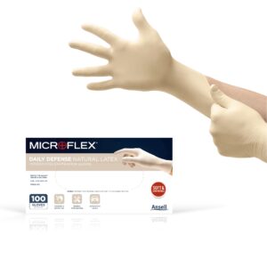 microflex 10-754 daily defense disposable latex gloves for cleaning, food prep, first aid - small, natural (box of 100)