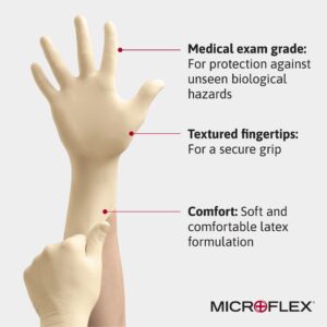 MICROFLEX 10-754 Daily Defense Disposable Latex Gloves for Cleaning, Food Prep, First Aid - Small, Natural (Box of 100)