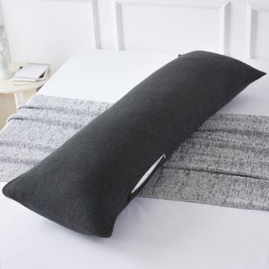 body pillow cover with zipper, soft body pillow pillowcase, long pillow case cover breathable jersey cotton, 20x54 inch, dark grey