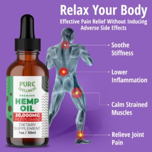 Organic Hemp Seed Oil (4 Oz), Peppermint Flavor, High Potency 30,000 mg - Natural Pain Relief, Helps Sleep, Relaxation & Mood, Transparent Hemp Oil Dosage, Non-Habit Forming - Non-GMO, Vegan