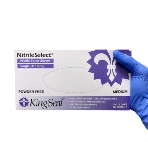 KingSeal 200 Pack MEDIUM NitrileSelect Exam Gloves, Medical Grade, Powder Free, 3 MIL - 1 Box of 200 Gloves By Weight (200 Count)