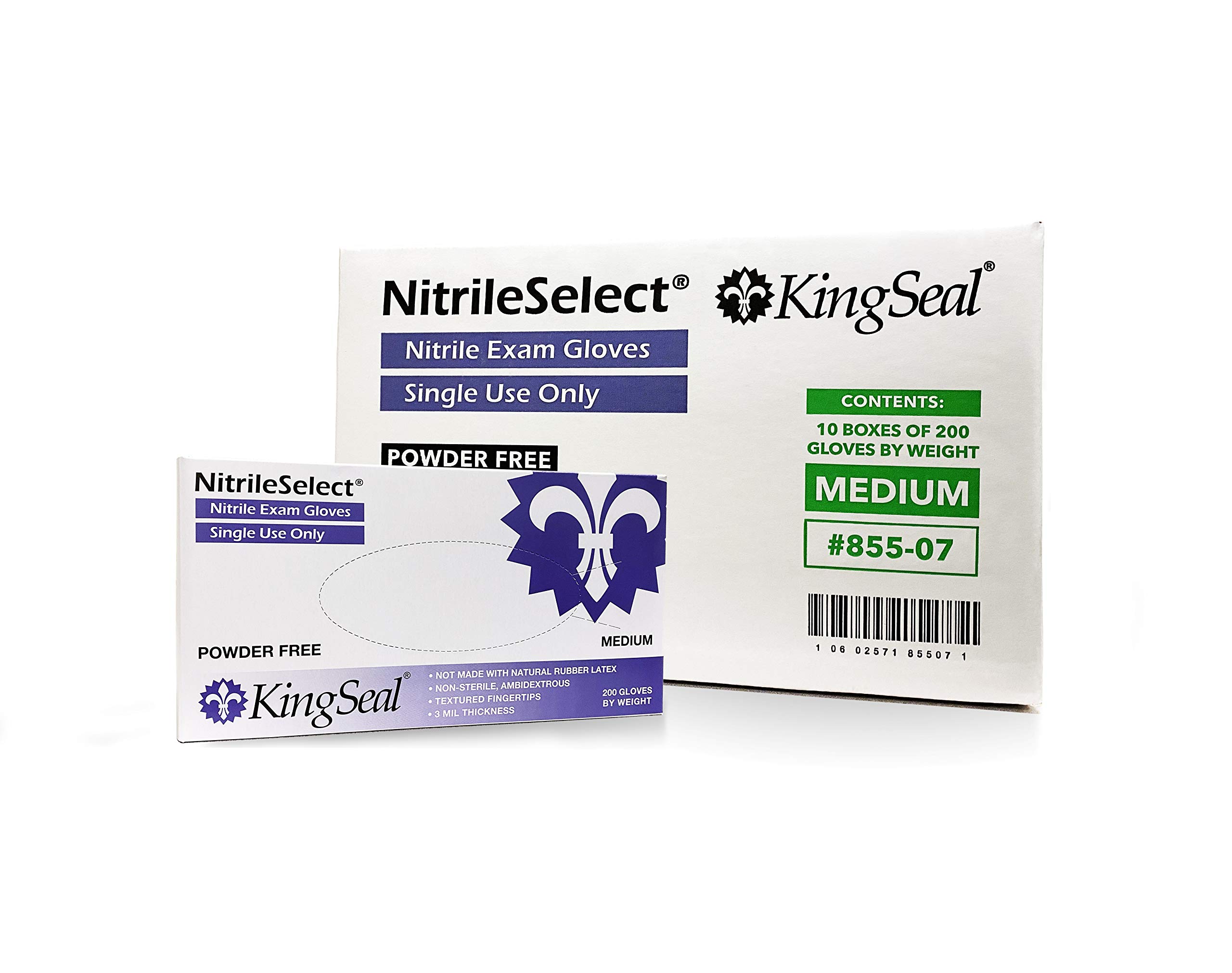 KingSeal 200 Pack MEDIUM NitrileSelect Exam Gloves, Medical Grade, Powder Free, 3 MIL - 1 Box of 200 Gloves By Weight (200 Count)