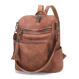 OPAGE Leather Backpack Purse for Women Fashion Tassel Ladies Shoulder Bags Designer Large Backpack Travel Bag