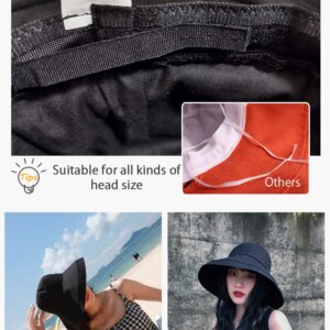 DRIONO Wide Brim Bucket Hat - UPF50+ Protection Travel Beach Sun Hat with Semi-Rigid Adjustable Foldable Brim -Black