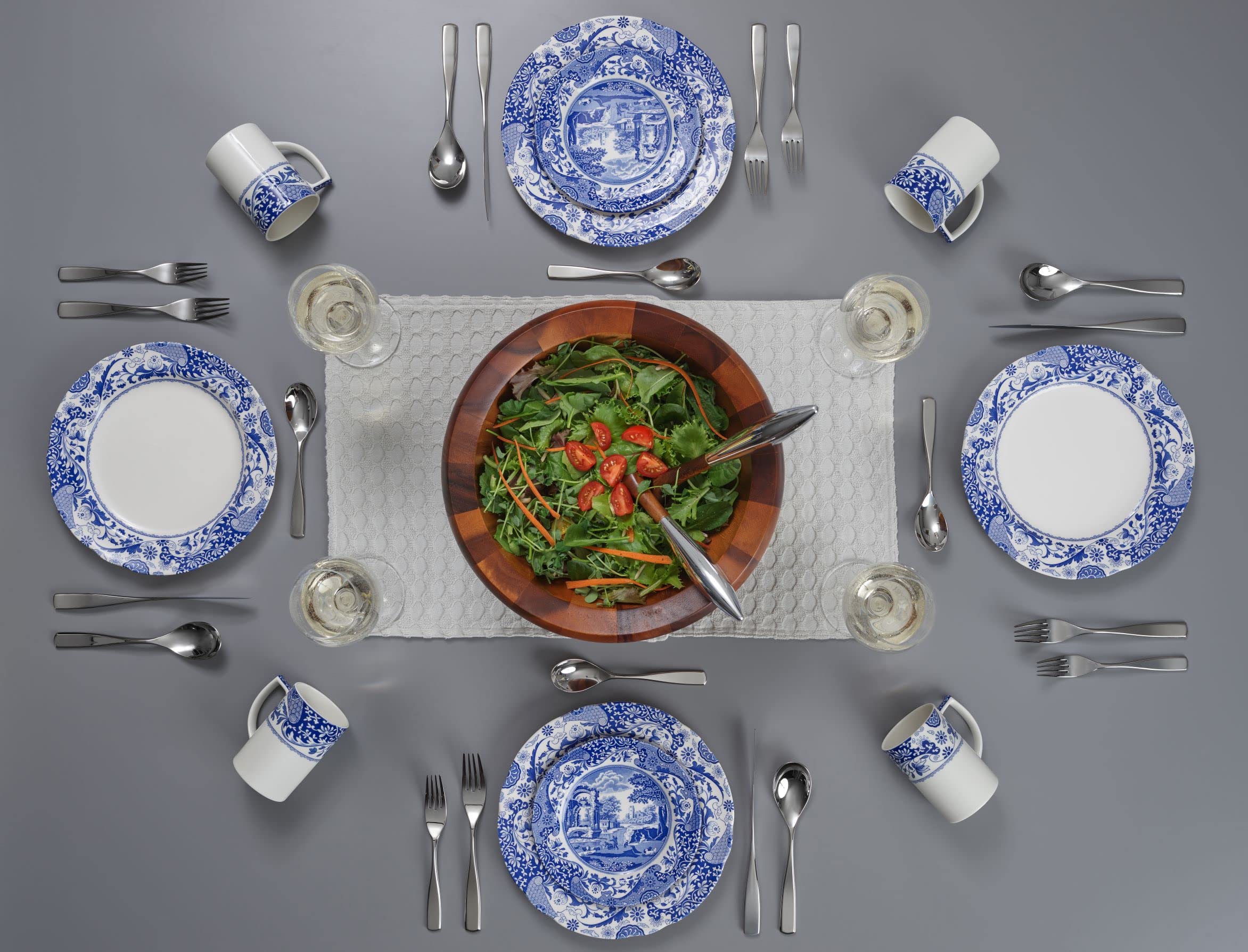 Spode Blue Italian Brocato 12 Piece Dinnerware Set | Service for 4 | Dinner Plate, Salad Plate, and Mug | Made of Fine Earthenware | Microwave and Dishwasher Safe