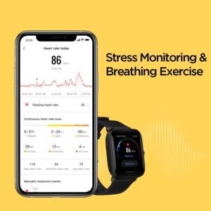 Amazfit Bip U Pro Smart Watch w/Built-in GPS, 9-Day Battery Life, Fitness Tracker, Blood Oxygen, Heart Rate, Stress Monitor, 60+ Sports Modes, 1.43" HD Display, Water Resistant (Black) (Renewed)