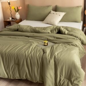 ROSGONIA Queen Comforter Set Olive Green, 3pcs Bedding Sets Queen (1 Boho Olive Comforter & 2 Pillowcases), All Season Lightweight Blanket Quilt