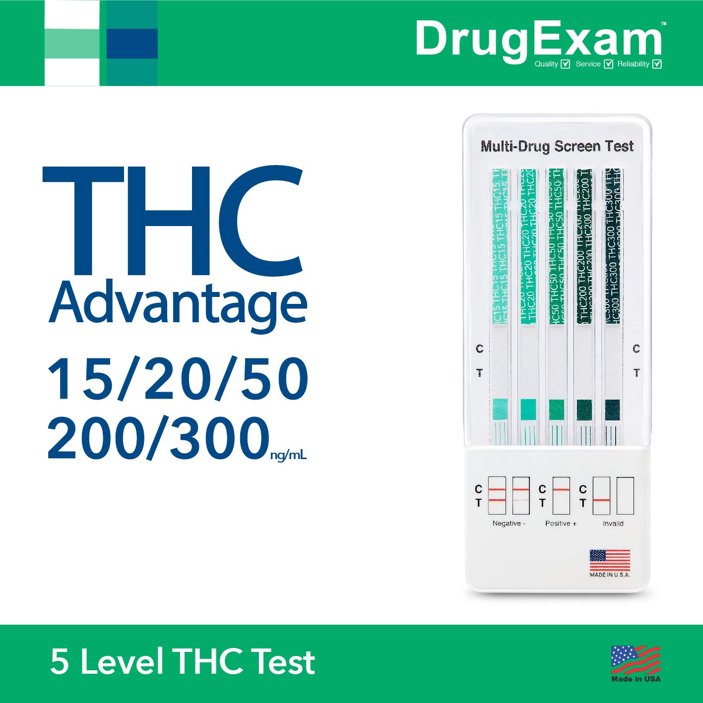 5 Pack - DrugExam THC Advantage Made in USA Multi Level Marijuana Urine Test Kit. Highly Sensitive THC 5 Level Test Kit. Detects at 15 ng/mL, 20 ng/mL, 50 ng/mL, 200 ng/mL and 300 ng/mL (5)