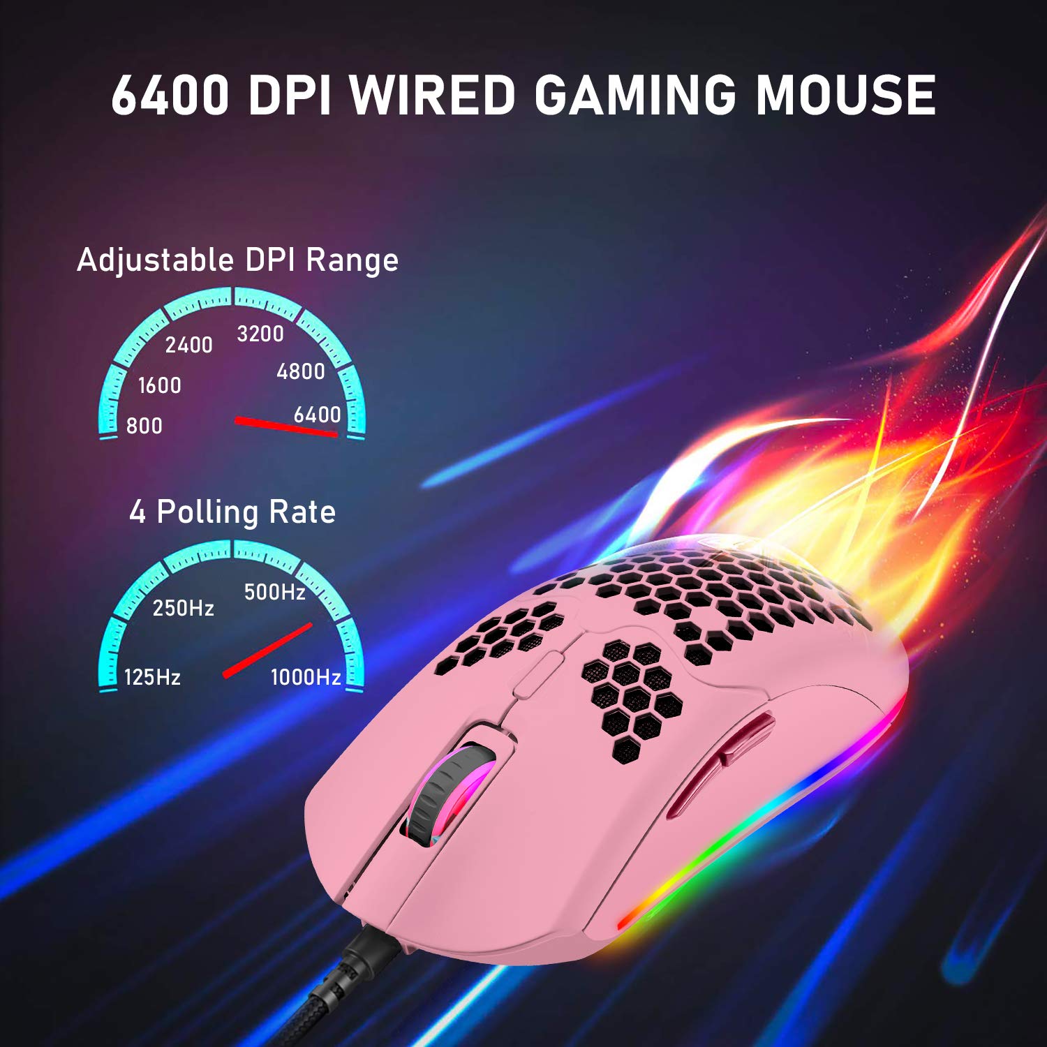 Pink Mechanical Gaming Keyboard Blue Switch Mini 87 Keys Wired Rainbow LED Backlit Keyboard Professional Lightweight Gaming Mouse Gaming Mice Pad for Gamers and Typists