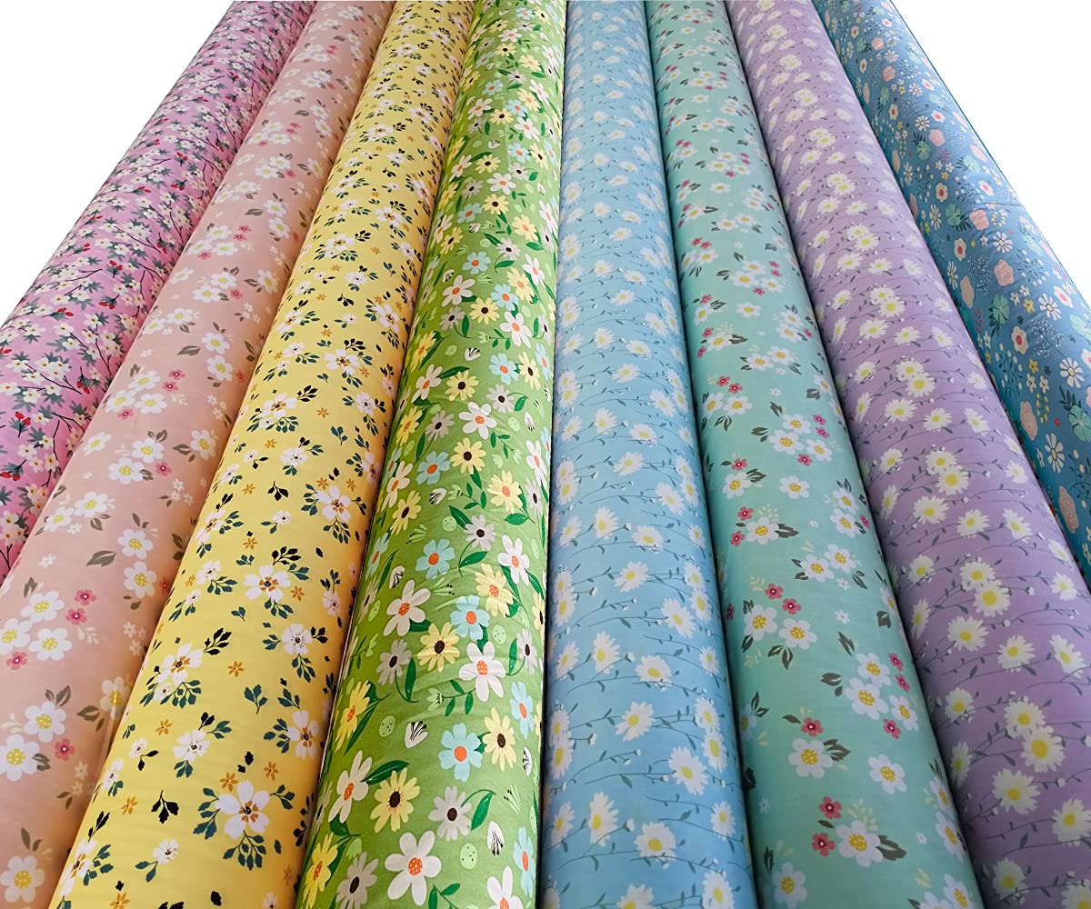 18" x 22" Fat Quarters Quilting Cotton Fabric Bundles for Sewing, 8 PCS Flowers