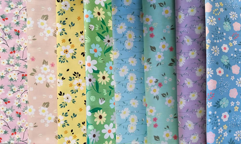 18" x 22" Fat Quarters Quilting Cotton Fabric Bundles for Sewing, 8 PCS Flowers