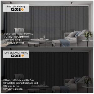 Cordless Vertical Blinds Window Blind, Dark Grey Custom Blackout Fabric Vertical Blind, Energy Saving UV Protection Noise Reduce Vertical Blinds for Sliding Glass Doors, Patio Doors