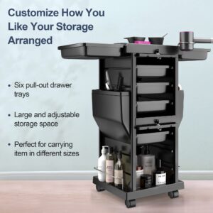 K-Salon Professional Locking Hair Salon Trolley Rolling Cart with 6 Drawe