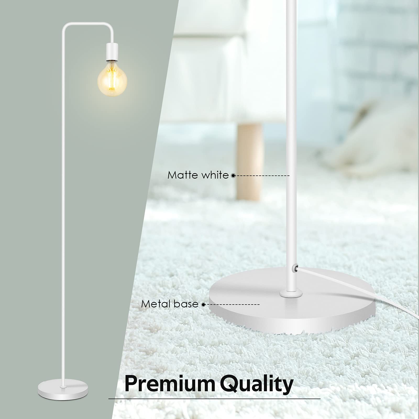 BoostArea Floor Lamp, White Industrial Floor Lamp, 63In Standing Lamp, E26 Socket, On/Off Footswitch, Whole Metal, ETL Listed, Modern Floor Lamp for Bedroom, Living Room, Minimalist, Vintage, Mid-Age