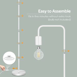 BoostArea Floor Lamp, White Industrial Floor Lamp, 63In Standing Lamp, E26 Socket, On/Off Footswitch, Whole Metal, ETL Listed, Modern Floor Lamp for Bedroom, Living Room, Minimalist, Vintage, Mid-Age