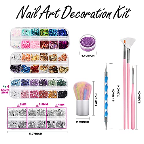 FANDAMEI Nail Art Kit, Nail Design Tools Kit with Nail Art Brushes, Nail Dotting Tools,Fine Glitter,Nail Butterfly, Nail Heart Glitter Sequins, Nail Foil Flakes, Nail Art Rhinestones, Nail Dust Brush