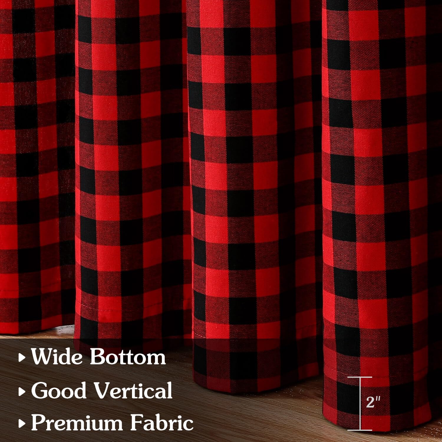 WUBODTI Christmas Red Gingham Curtains 84 Inch Length Red and Black Buffalo Plaid Curtain 2 Panels,Farmhouse Buffalo Checkered Room Darkening Curtain Drapes for Living Room Bedroom Dining Room