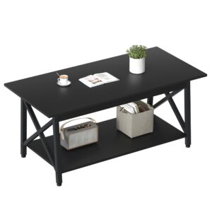 GreenForest Coffee Table Large 43.3 x 23.6 inch with Storage Shelf for Living Room, Easy Assembly, Black