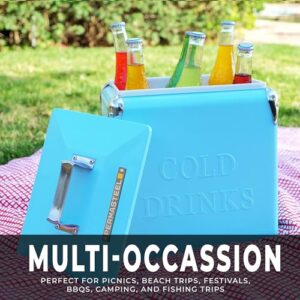 Permasteel 14-Quart Small Cooler Ice Chest | Retro Vintage Classic Style Hard Metal Cooler, PS-A205-14QT-TQ, Beverage Cooler for Camping Beach Picnic, Turquoise