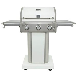 kenmore 3-burner outdoor bbq grill | liquid propane barbecue gas grill with folding sides, pg-a4030400ld-pe, pedestal grill with wheels, 30000 btu, pearl white