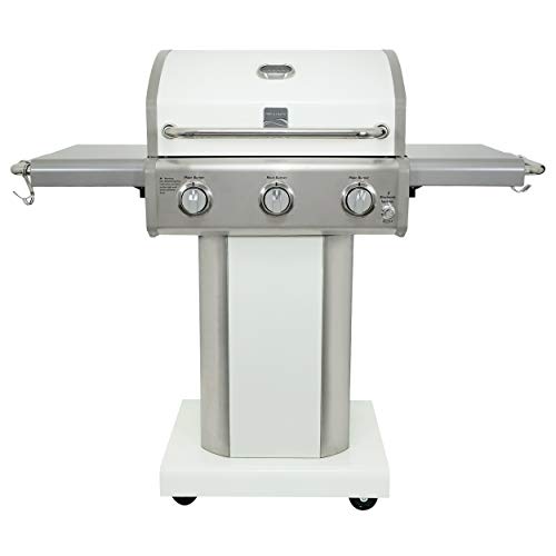 Kenmore 3-Burner Outdoor BBQ Grill | Liquid Propane Barbecue Gas Grill with Folding Sides, PG-A4030400LD-PE, Pedestal Grill with Wheels, 30000 BTU, Pearl White