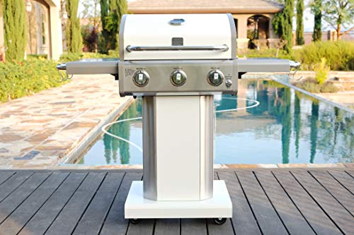 Kenmore 3-Burner Outdoor BBQ Grill | Liquid Propane Barbecue Gas Grill with Folding Sides, PG-A4030400LD-PE, Pedestal Grill with Wheels, 30000 BTU, Pearl White