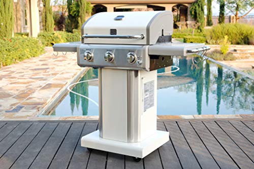 Kenmore 3-Burner Outdoor BBQ Grill | Liquid Propane Barbecue Gas Grill with Folding Sides, PG-A4030400LD-PE, Pedestal Grill with Wheels, 30000 BTU, Pearl White