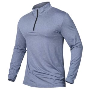 mansdour men's active sports shirt 1/4 zip performance long sleeve workout running t shirt pullover tops light blue