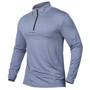 MANSDOUR Men's Active Sports Shirt 1/4 Zip Performance Long Sleeve Workout Running T Shirt Pullover Tops Light Blue