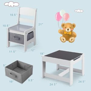 Costzon Kids Table and Chair Set, 3 in 1 Wooden Activity Table for Toddlers Arts, Crafts, Drawing, Reading, Playroom, Toddler Table and Chair Set w/ 2 in 1 Tabletop, Storage Space, Gift for Boy & Girl