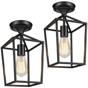 beslowe 2-pack farmhouse semi flush mount ceiling light fixtures for hallway, industrial close to ceiling lighting for entryway kitchen foyer laundry, black