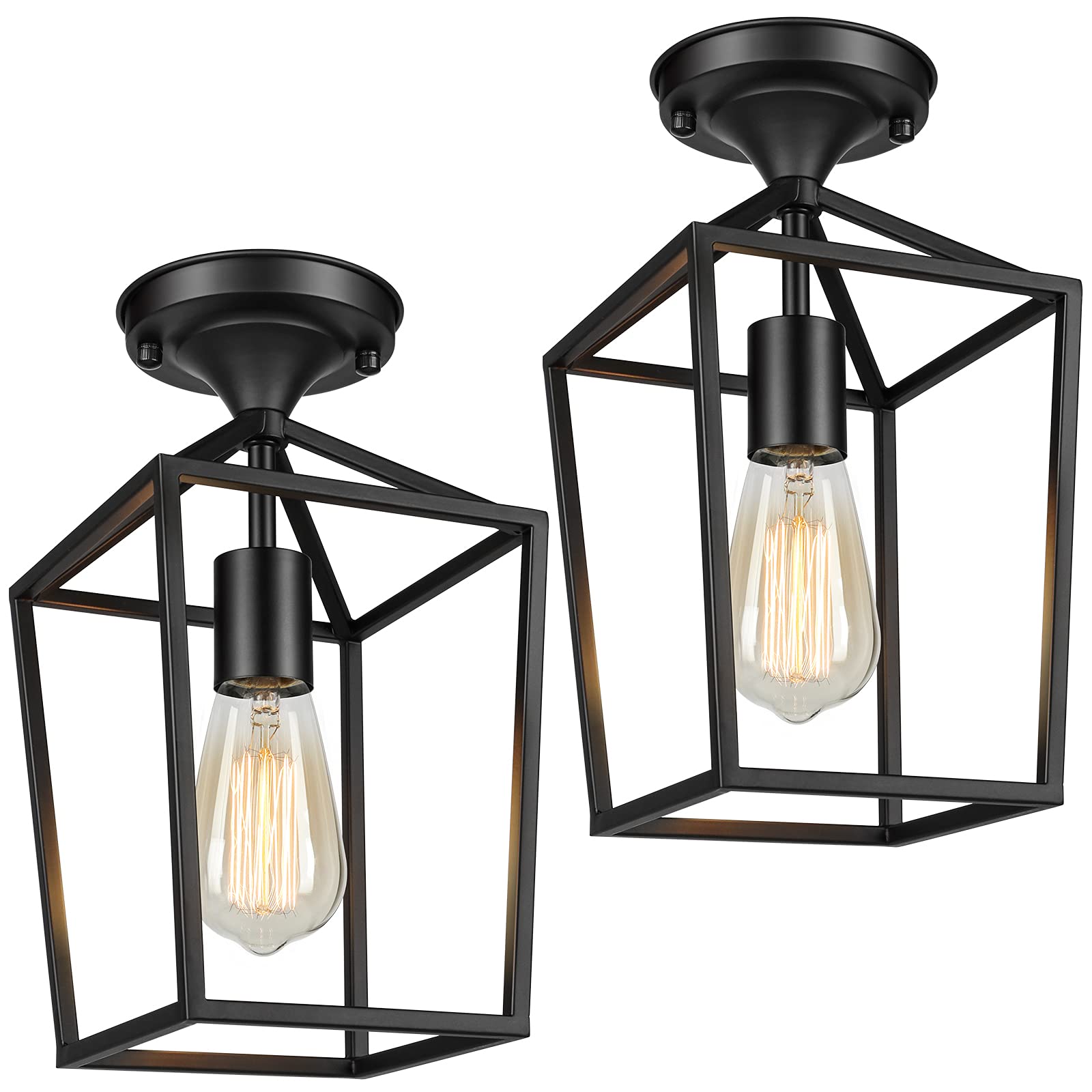 BesLowe 2-Pack Farmhouse Semi Flush Mount Ceiling Light Fixtures for Hallway, Industrial Close to Ceiling Lighting for Entryway Kitchen Foyer Laundry, Black