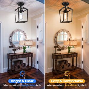 BesLowe 2-Pack Farmhouse Semi Flush Mount Ceiling Light Fixtures for Hallway, Industrial Close to Ceiling Lighting for Entryway Kitchen Foyer Laundry, Black