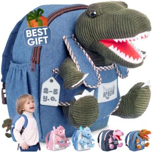 naturally kids dinosaur backpack, dinosaur toys for kids 3-5, 2 year old boy birthday gift, toddler backpack boys girls