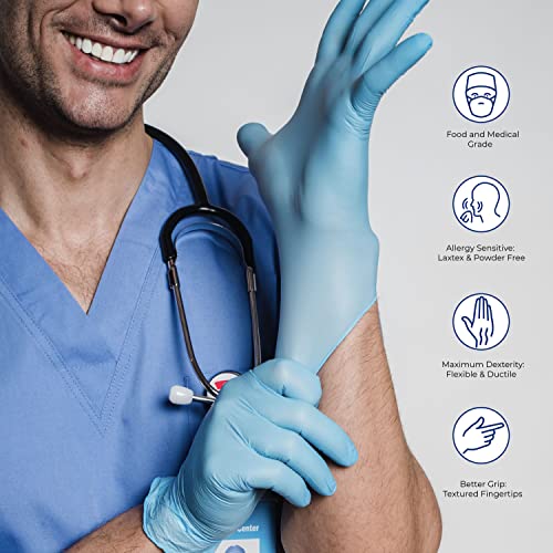 Care Plus NITRILECARE Blue Nitrile Exam Gloves, 100-Count S M L XL, 3 Mil, Clinic-Office-Daily, Medical, First-Aid, Clinics, Cooking, Cleaning, Puncture-Resistant (8FZ0003U)