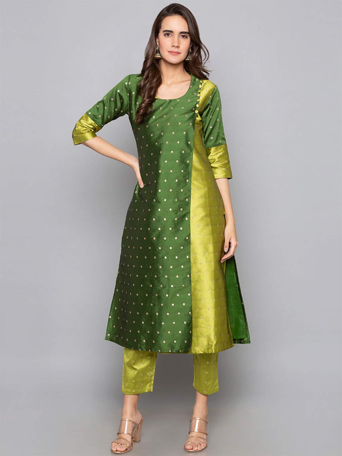 Indian Kurti for Womens With Pant | Art Silk Woven Partywear Kurta Kurtis Dress For Women Tops Tunic Green