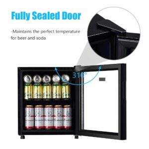 Beverage Refrigerator Cooler 60 Can Mini Fridge Glass Door for Beer Drinks Wines Juice, Adjustable Shelves Blue LED Lights and User Friendly Temperature Knob for Home Office Dorm Bar 1.6 Cu. Ft