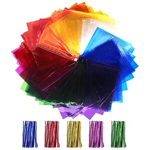 Cinvo 160 Pcs Cellophane Sheets Multi-Colored See Through Colorful Sheets with Twist Ties Cello Wraps for DIY Arts and Crafts, Treats Candy Wrapping Party Supplies (7.5 x 7.5 Inch)