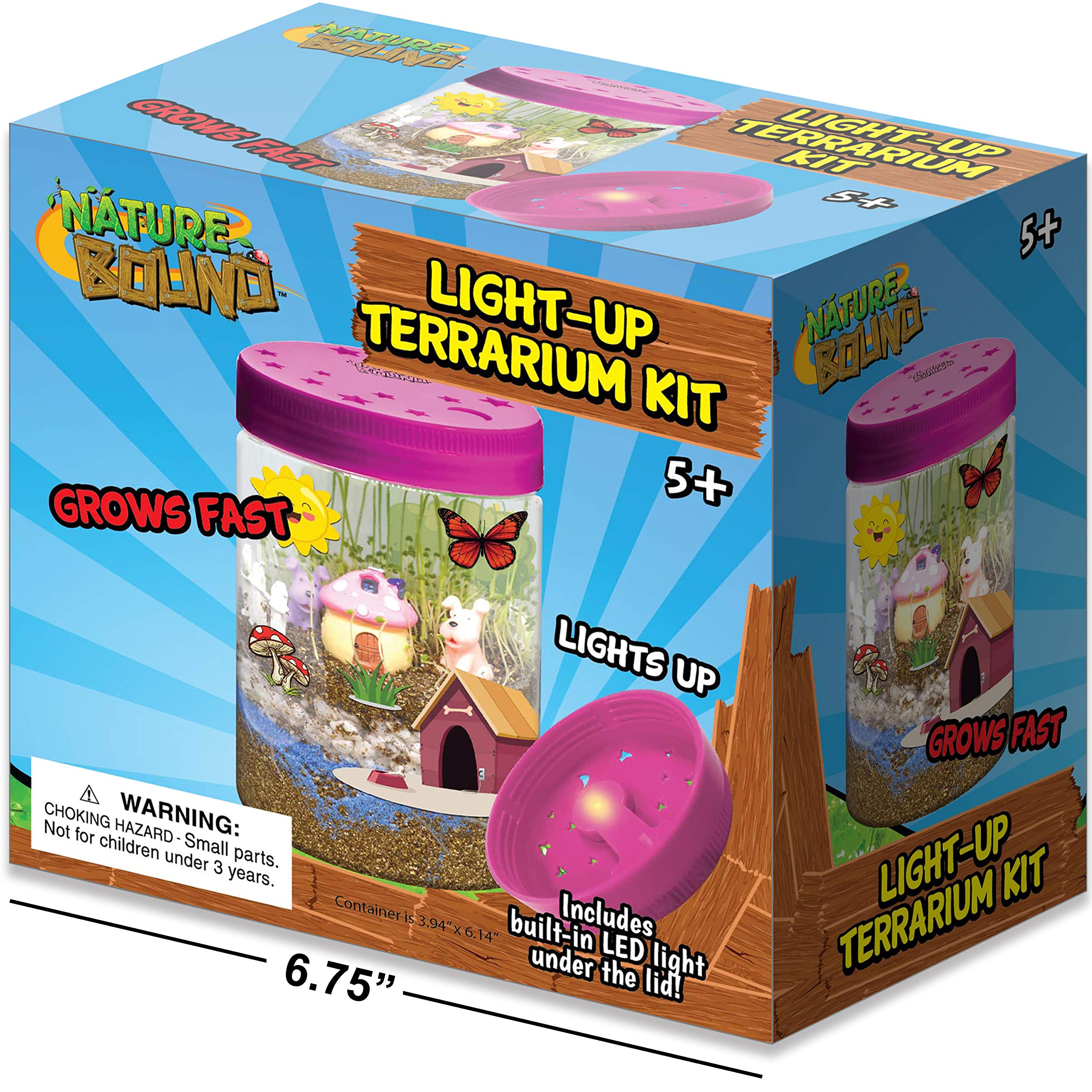 Nature Bound Light-Up Terrarium Kit with LED Light for Kids - includes Puppy Animal Theme - STEM Science Kit for Boys & Girls - Plant Gardening Gifts for Children (Pink)