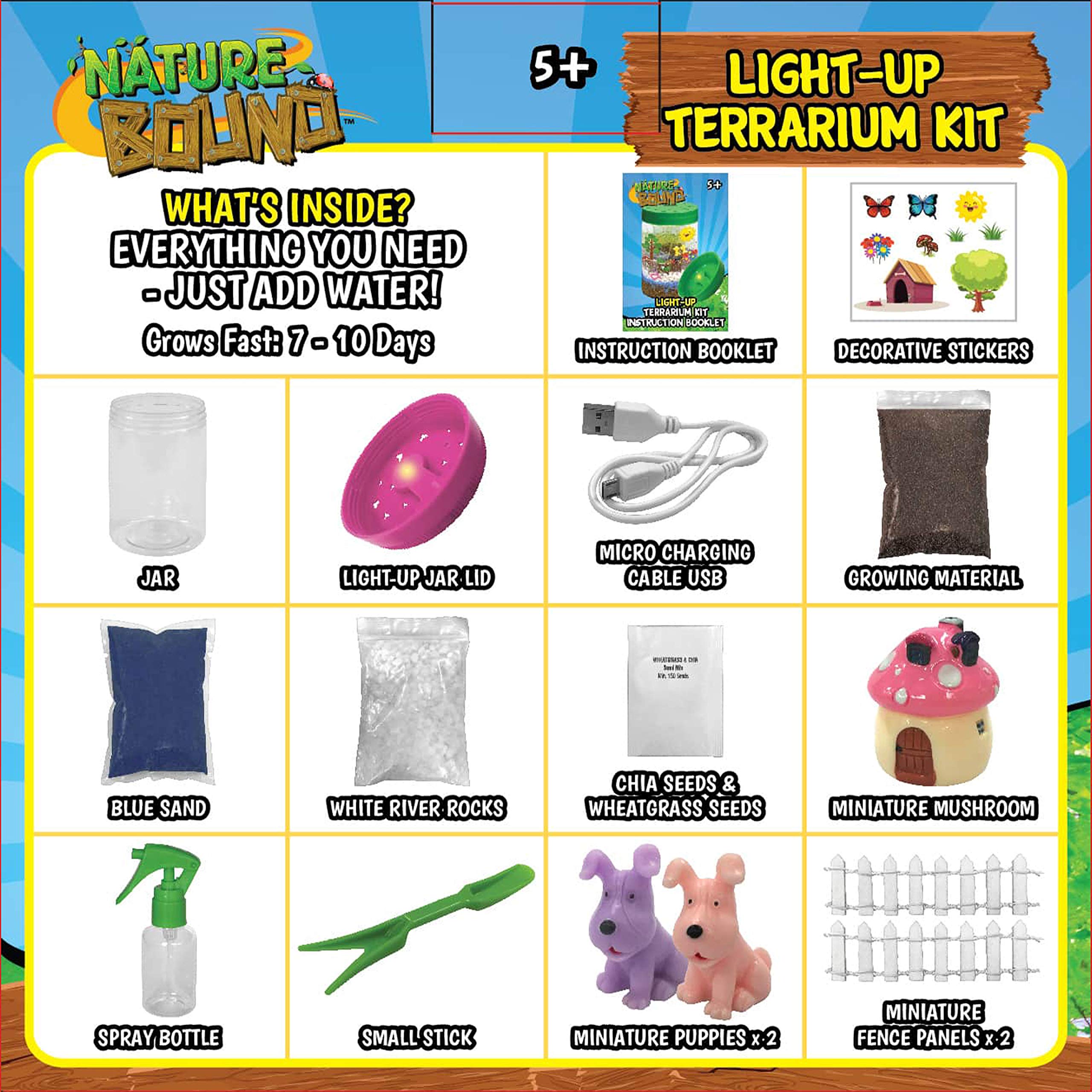 Nature Bound Light-Up Terrarium Kit with LED Light for Kids - includes Puppy Animal Theme - STEM Science Kit for Boys & Girls - Plant Gardening Gifts for Children (Pink)