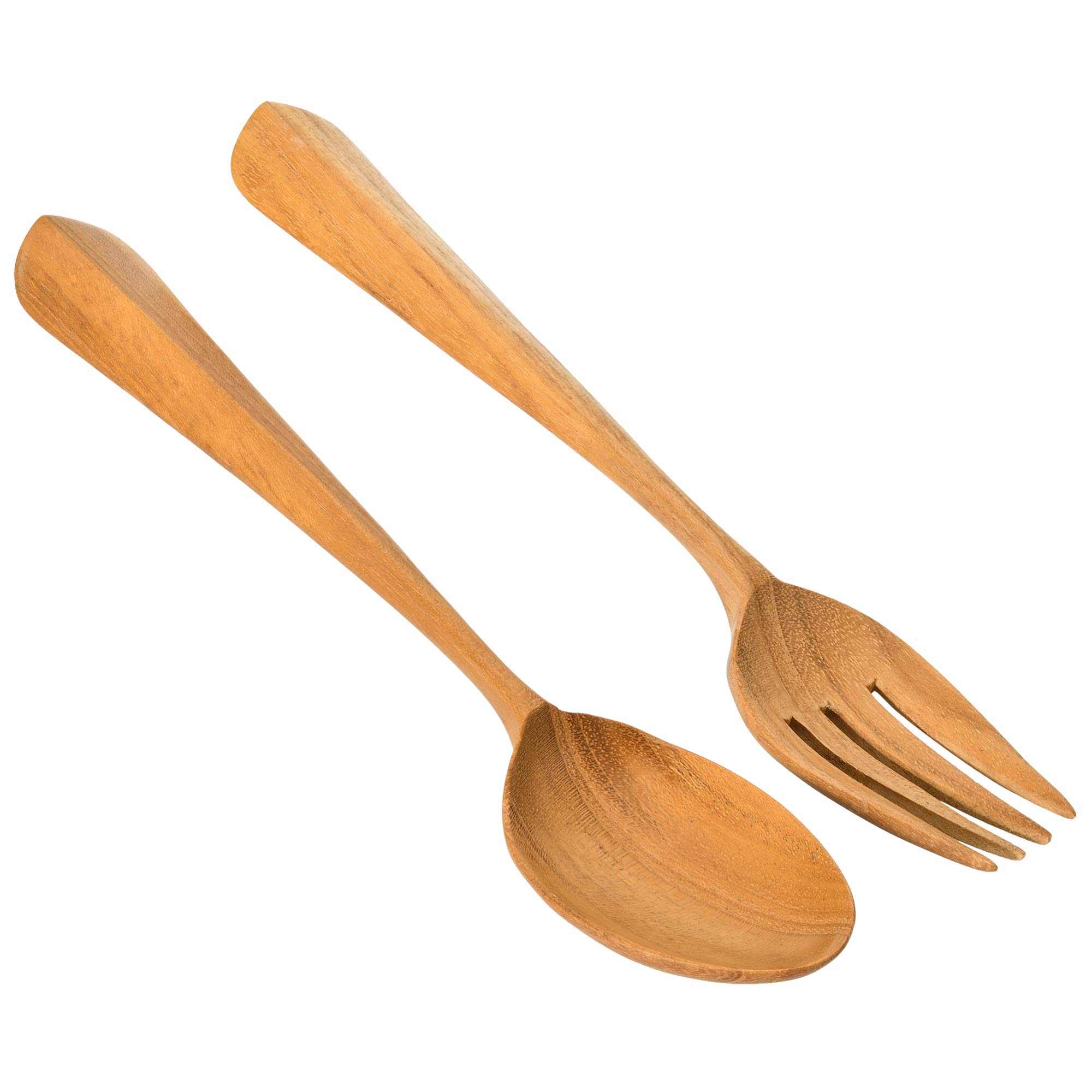 AeraVida Tropical Chic Cutlery Carved Teak Wood Spoon and Fork Set | Reusable Wooden Forks and Spoons | Teak Wooden Spoons for Eating | Wooden Spoon Fork Cutlery Set